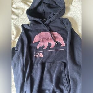 The North Face Navy Hoodie with Pink Bear Graphic